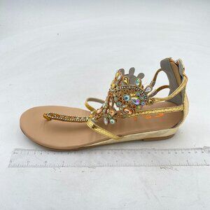 Gold Women Bling Rhinestones Chains Thong Beach Bridal Crystal Gladiator Sandals